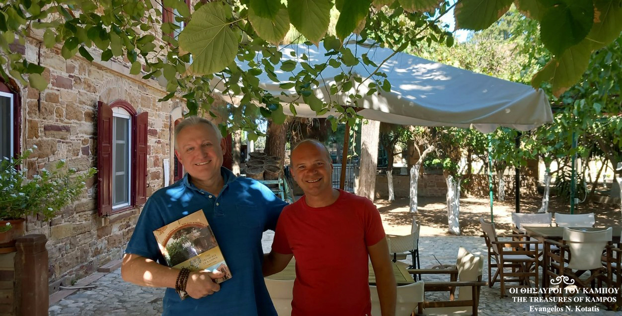 A commemorative photograph with the esteemed Nikos Skaramagas during our meeting regarding my book, ‘‘The Treasures of Kampos’’ and the history of his family.